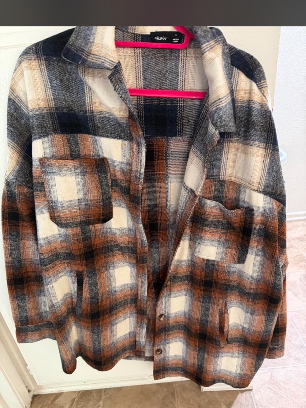 Plaid Utility Jacket in Cream, Brown & Black -